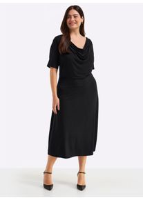 sheego Gro&szlig;e Gr&ouml;&szlig;en Jerseykleid mit Wasserfall-Ausschnitt, schwarz, Gr&ouml;&szlig;e 58 - Damen