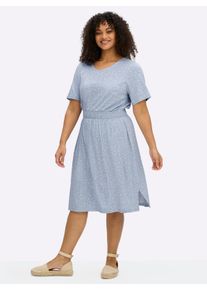 sheego Gro&szlig;e Gr&ouml;&szlig;en Blumenkleid mit Smokbund, bleu-ecru-bedruckt, Gr&ouml;&szlig;e 46 - Damen