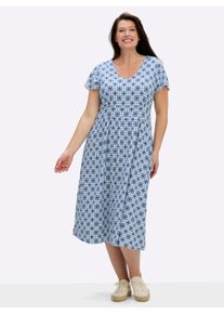 sheego Gro&szlig;e Gr&ouml;&szlig;en Jerseykleid im Druck-Dessin, jeansblau-ecru-bedruckt, Gr&ouml;&szlig;e 54 - Damen