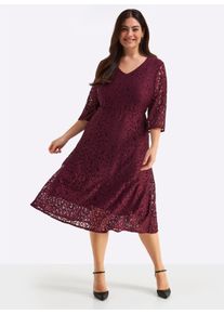 sheego Gro&szlig;e Gr&ouml;&szlig;en Spitzenkleid mit blickdichtem Futter, burgund, Gr&ouml;&szlig;e 56 - Damen