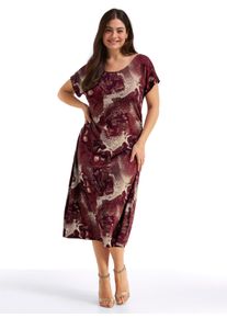 sheego Gro&szlig;e Gr&ouml;&szlig;en Jerseykleid mit tiefem V-Ausschnitt hinten, schoko-apricot-bedruckt, Gr&ouml;&szlig;e 52 - Damen