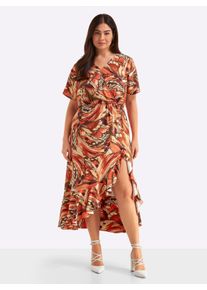 sheego Gro&szlig;e Gr&ouml;&szlig;en Volantkleid mit Schmetterlingsprint, schoko-sand-bedruckt, Gr&ouml;&szlig;e 58 - Damen