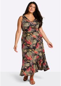 sheego Gro&szlig;e Gr&ouml;&szlig;en Jerseykleid mit Volant am Saum, schwarz-burgund-bedruckt, Gr&ouml;&szlig;e 44 - Damen