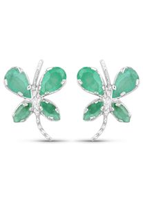 Vira Jewels Ohrringe Silber 925 rhodiniert Schmetterling-Motiv mit echtem Smaragd