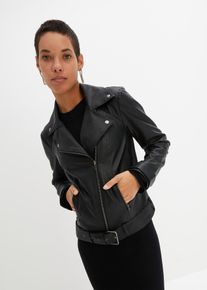 bonprix Oversize Biker-Jacke, schwarz, Gr.52, L&auml;ssige Biker-Jacke aus Lederimitat im Oversized Look, aus Lederimitat,Viskose