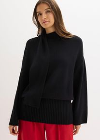 bonprix Oversize-Pullover aus softem Viskose-Mix, schwarz, Gr.60/62 (4XL), Oversize-Pullover mit breitem Rippbund und Schaldetail am Hals, aus Viskose