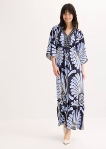 bonprix Maxikleid aus flie&szlig;ender Viskose, blau, Gr.48, sommerliches Kleid in Maxil&auml;nge mit auff&auml;lligem Druck, aus Viskose