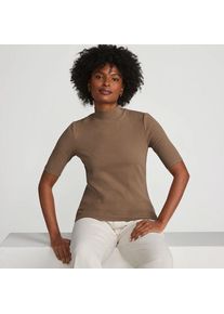 LANDS' END Stehbund-Rippshirt mit ellbogenlangen &Auml;rmeln, Damen,  Braun, Elasthan/Baumwoll-Mischung, by Lands' End