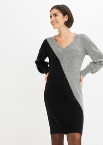 bonprix Strickkleid, schwarz, Gr.40/42 (M), modisches Strickkleid mit V-Ausschnitt vorne