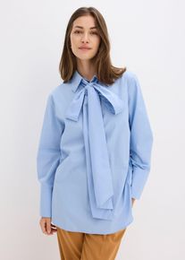 bonprix Schluppenbluse aus reiner Baumwolle, blau, Gr.46, Bluse mit breiter Manschette und Kragen mit Schluppe, 100% Baumwolle (organic)