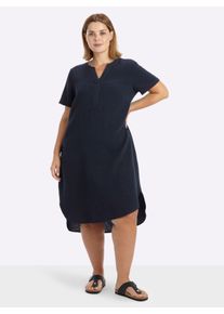 sheego Gro&szlig;e Gr&ouml;&szlig;en Baumwollkleid mit V-Ausschnitt und Knopfleiste, tiefblau, Gr&ouml;&szlig;e 46 - Damen