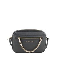 Michael Kors Women's Jet Set Item Large East West Saffiano leather Zip Chain Crossbody Handbag (Black Solid/Gold)