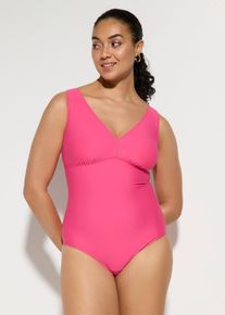 bonprix Medium Shape-Badeanzug mit V-Ausschnitt, pink, Gr.46, Shape-Badeanzug mit breiten Tr&auml;gern