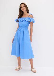 bonprix Carmen-Kleid, blau, Gr.42, sommerliches Carmen-Kleid aus festem Baumwoll-Popeline mit Tr&auml;gern zum Binden auf der Schulter, 97% Baumwolle