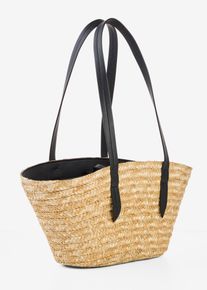 bonprix Strohshopper mit Blumenanh&auml;nger, beige, Gr.19x26 cm, Vielseitig kombinierbarer Strohshopper, perfekt f&uuml;r den Sommer.