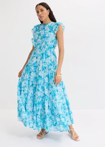 bonprix Maxikleid aus reiner Baumwolle, blau, Gr.42, modisches Maxikleid mit Volants, aus 100% Baumwolle