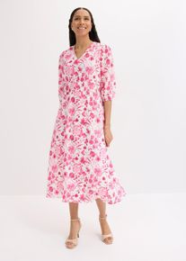 bonprix Midikleid aus Viskose-Mix, pink, Gr.42, Mit V-Ausschnitt und 3/4-&Auml;rmeln