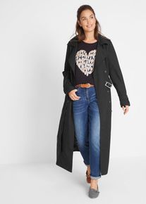 bonprix Long-Trenchcoat mit Tailleng&uuml;rtel, schwarz, Gr.44, Modischer Trenchcoat mit G&uuml;rtel, aus 100% Baumwolle