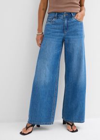 bonprix Wide-Leg-Jeans Mid Waist, blau, Gr.52, Weite Jeans mit mittlerem Bund, 66% Baumwolle