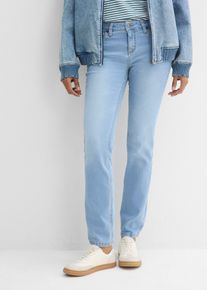 bonprix Straight Jeans Mid Waist Stretch, blau, Gr.38, Bequeme Basic-Stretch-Jeans mit bunten Nieten, 82% Baumwolle
