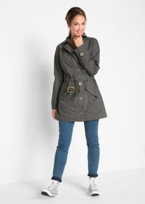 bonprix Trenchcoat, grau, Gr.42, Modischer Trenchcoat mit Ziern&auml;hten und zus&auml;tzlichem G&uuml;rtel, aus 100% Baumwolle