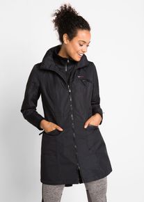 bonprix wasserdichter Funktions-Outdoor-&Uuml;bergangsmantel mit Kapuze 2 in 1-Optik, schwarz, Gr.44, Regenjacke mit zahlreichen Taschen