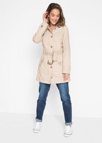 bonprix Trenchcoat, beige, Gr.40, Modischer Trenchcoat mit Ziern&auml;hten und zus&auml;tzlichem G&uuml;rtel, aus 100% Baumwolle