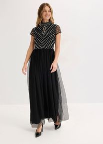 bonprix Maxikleid mit Perlenstickerei, schwarz, Gr.36, Moder und feminin: Abendkleid aus zartem T&uuml;ll mit Keyhole-Ausschnitt und Perlenstickerei im Oberteil