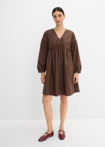bonprix Tunika-Kleid, braun, Gr.46, Tunika-Kleid mit Ballon&auml;rmeln und Schleifendetail, 88% Polyester