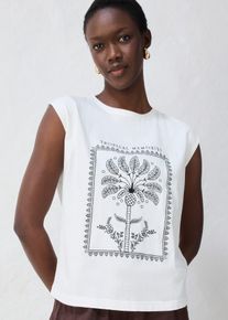 bonprix Shirt mit Seidenanteil, wei&szlig;, Gr.36/38 (S), sommerliches Shirt mit moderner Stickerei, aus Seide