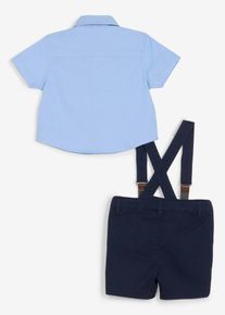 bonprix Set aus Kurzarmhemd Bermuda Hosentr&auml;ger und Fliege (4-tlg.Set), blau, Gr.56, 4-Teiliges Ausgeh-Set