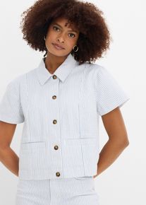 bonprix Jeansjacke gestreift, wei&szlig;, Gr.48, Gestreifte Jeansjacke mit kurzen &Auml;rmeln, 98% Baumwolle