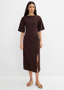 bonprix Jerseykleid mit Schlitz aus reiner Bio-Baumwolle, braun, Gr.48/50 (XL), Kleid aus reiner Bio-Baumwolle mit ausgestellten &Auml;rmeln und Wasserfall-Ausschnitt, 100% Baumwolle (organic)