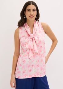 bonprix Schlupfbluse aus gl&auml;nzendem Satin mit Bindedetail, rosa, Gr.42, Modern und feminin: Schlupfbluse mit Bindekragen