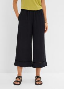 bonprix Culotte aus flie&szlig;endem Viskose-Mix, schwarz, Gr.48, Capri-Hose mit Komfortbund und feiner Spitze