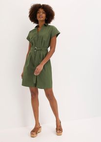 bonprix Jumpsuit mit Bindeg&uuml;rtel, gr&uuml;n, Gr.48, Kurzoverall mit Halbarm und Knopfleiste, 100% Baumwolle