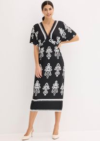 bonprix Jerseykleid mit tiefem Ausschnitt, schwarz, Gr.48/50 (XL), Stylisches Kleid mit toller Passform