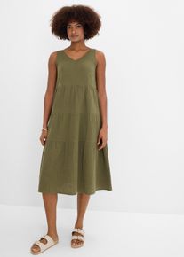 bonprix Musselin-Kleid aus reiner Baumwolle, gr&uuml;n, Gr.50, Sommerliches Kleid, leicht transparent, aus Musselin