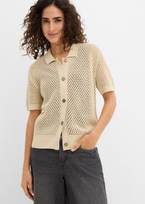 bonprix Ajour-Strickjacke, beige, Gr.36/38 (S), Ajour-Strickjacke mit modischen Kn&ouml;pfen, 85% Baumwolle