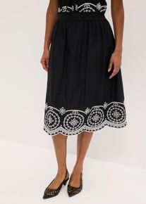 bonprix Lochstickerei-Midirock aus reiner Baumwolle, schwarz, Gr.36, femininer Midirock aus reiner Baumwolle mit dekorativer Lochstickerei am Saum, 100% Baumwolle