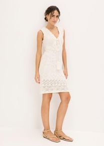 bonprix Strickkleid aus Baumwoll-Mix, wei&szlig;, Gr.40/42 (M), Mit Bindeband am Ausschnitt, 50% Baumwolle