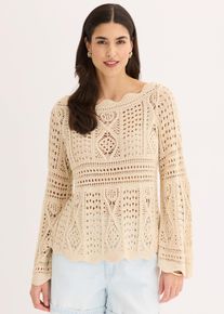 bonprix Strickshirt aus Spitze, beige, Gr.40/42 (M), Stylisches Shirt mit toller Passform