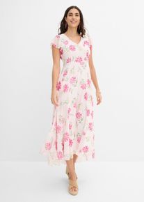 bonprix Jumpsuit mit V-Ausschnitt, rosa, Gr.48, Jersey-Overall mit flie&szlig;endem Chiffon-&Uuml;berwurf