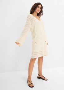 bonprix Mini-Strickkleid, wei&szlig;, Gr.52/54 (XXL), Modernes Minikleid im Sommer-Strick, 50% Baumwolle
