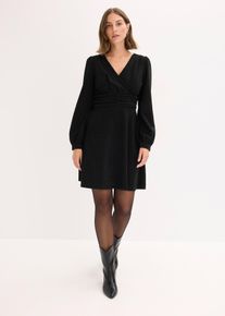 bonprix Minikleid, schwarz, Gr.32/34 (XS), Modern und feminin: Ausgestelltes Minikleid aus glitzerndem Material in Wickel-Optik mit Ballon-&Auml;rmel und Taillen-Einsatz