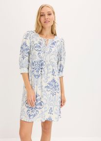 bonprix Minikleid aus Viskose-Mix, blau, Gr.44, Mit Schn&uuml;rung am Ausschnitt