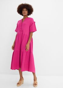bonprix Midikleid aus weichem Musselin, pink, Gr.38, Mit kurzen &Auml;rmeln und R&uuml;schen am &Auml;rmelsaum, 100% Baumwolle