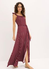 bonprix Maxikleid aus nachhaltiger Viskose, rot, Gr.52/54 (XXL), Modernes langes Kleid mit R&uuml;schen und Schlitz, aus Viskose