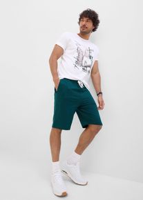 bonprix Shirt und Shorts (2-tlg.Set), wei&szlig;, Gr.48/50 (M), L&auml;ssiges 2er-Set aus Regular-Fit T-Shirt mit stylischem Frontprint und bequemen Bermuda-Jogpants mit elastischem Bund und coolen Prints aus reiner Bio-Baumwolle, aus 100% Baumwolle