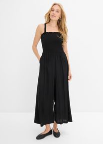 bonprix Jumpsuit aus flie&szlig;ender Viskose, schwarz, Gr.44, Sommerlicher Jumpsuit mit Smok und abnehmbaren Tr&auml;gern, aus Viskose